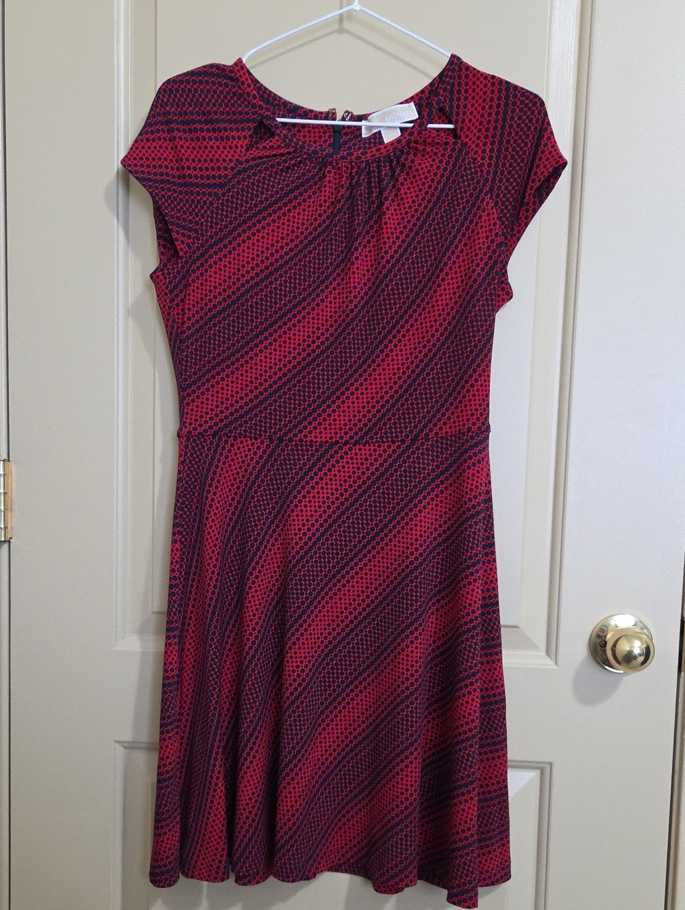 Michael Kors Red and Black Diagonal Pattern Midi Dress